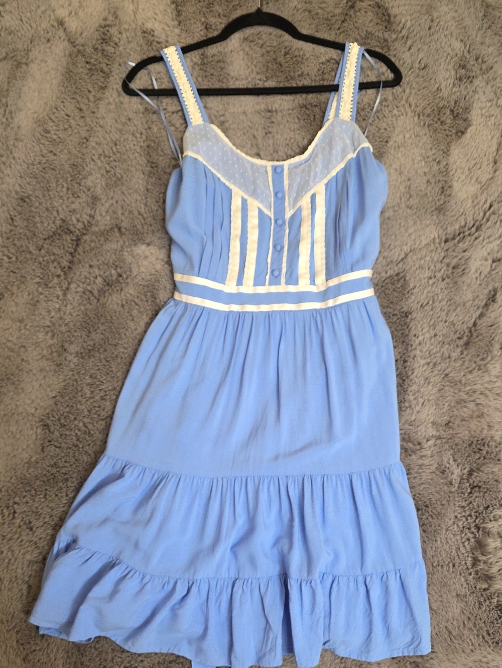 Disney Light Blue Tiered Midi Dress with White Trim Lauren Conrad Large